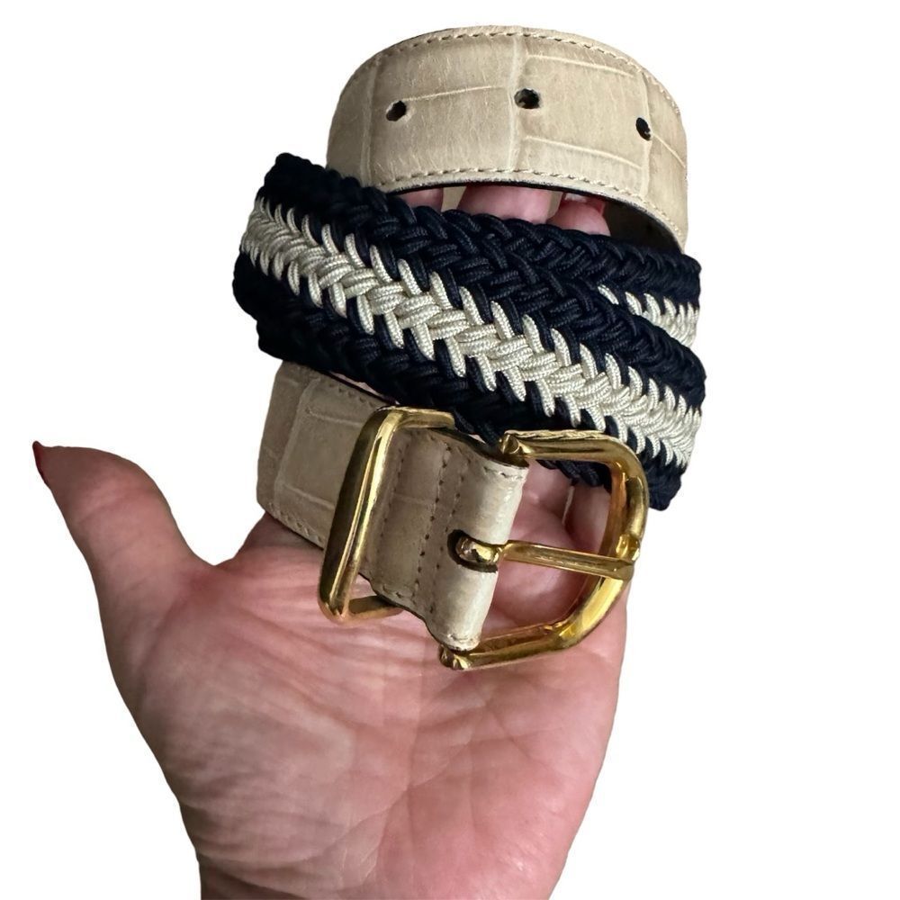 Vintage NAPOLEON Alligator Leather Woven Blend Made In Italy Belt 32